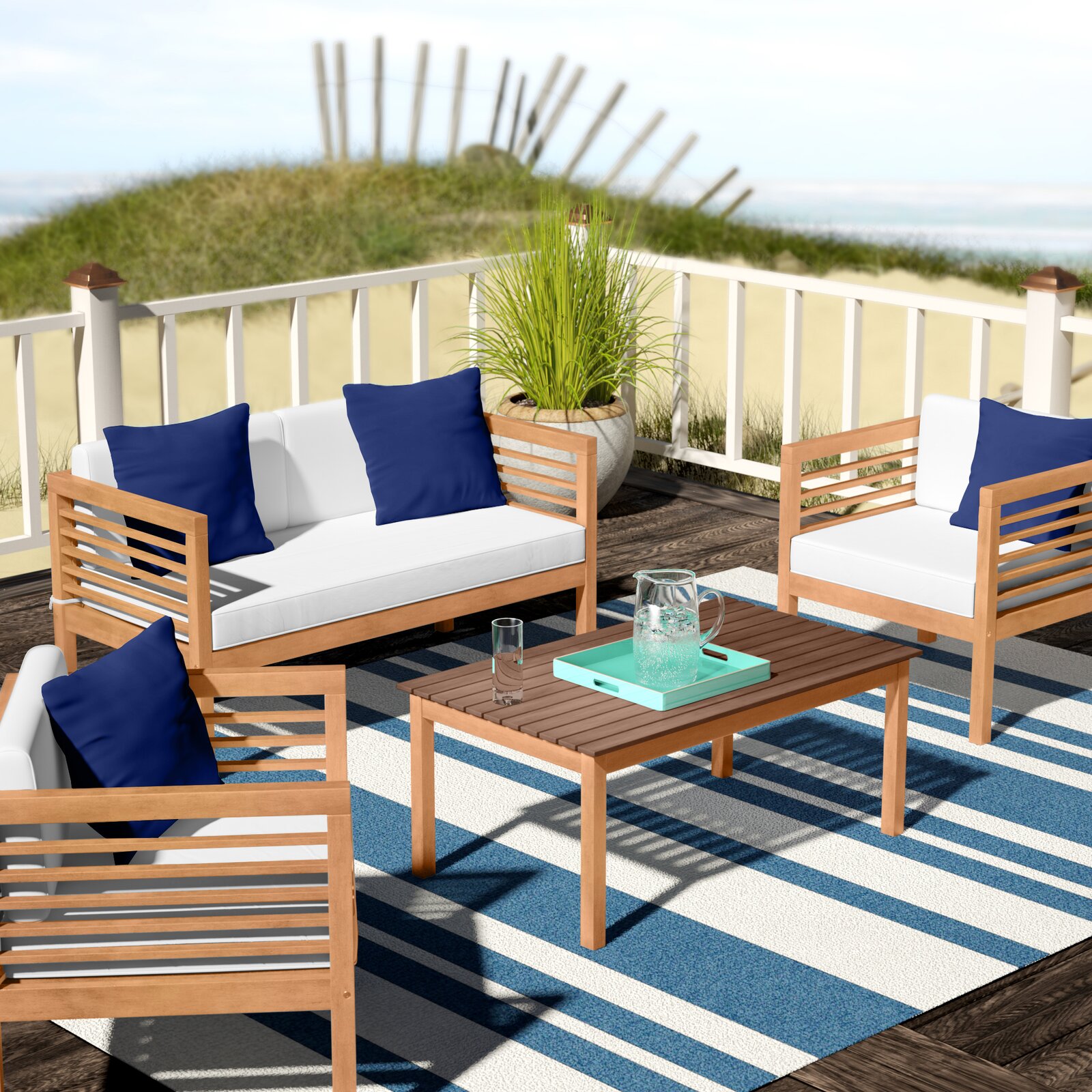 Dovecove Lovettsville Solid Wood 4 - Person Seating Group with Cushions & Reviews Dovecove Lovettsville Solid Wood 4 - Person Seating Group with Cushions & Reviews